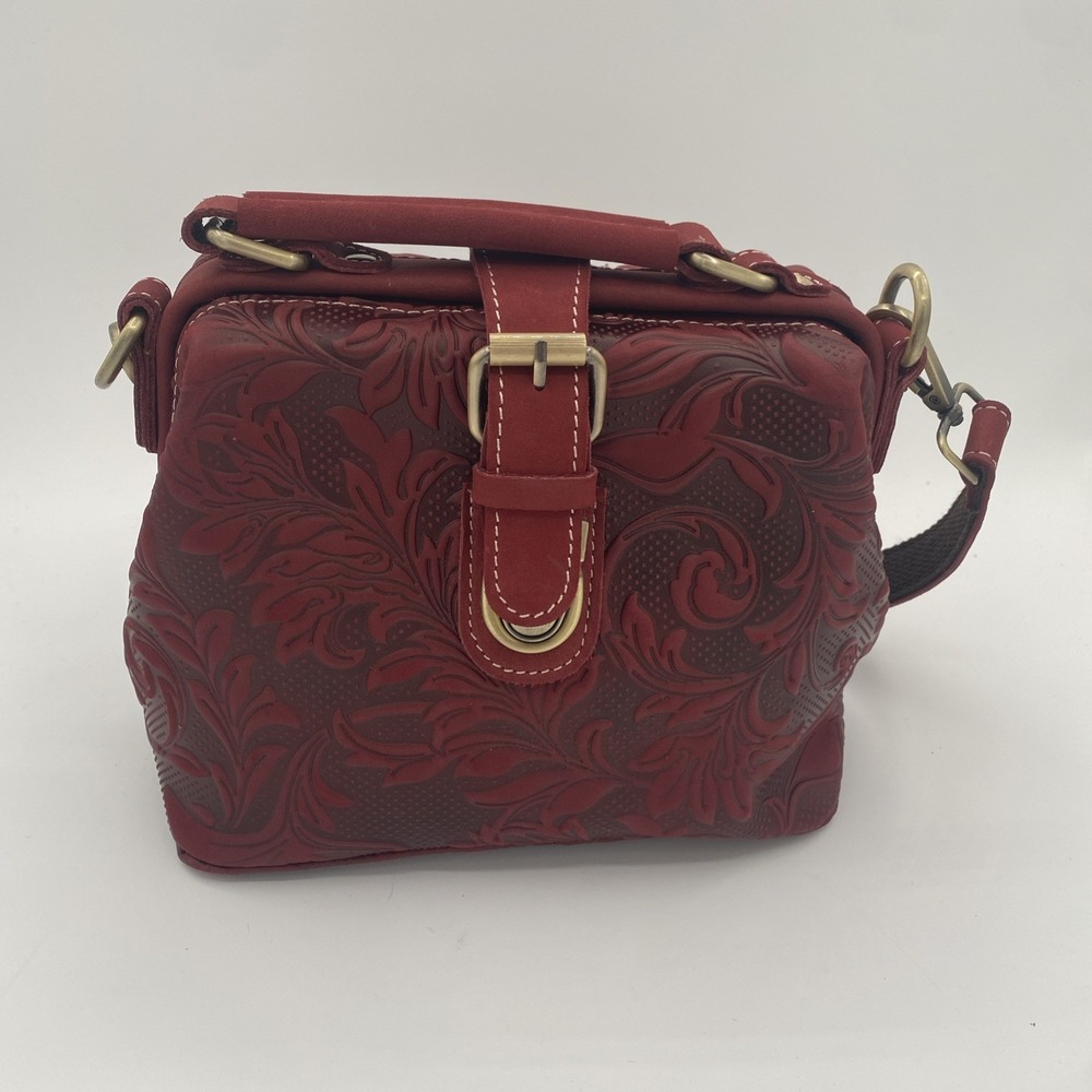 Italy Retro Noble Collection Genuine Leather Burgundy Crossbody Handbag Clutch